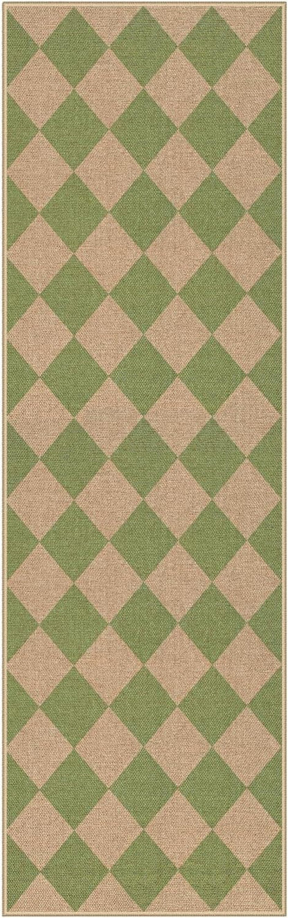 Lahome Checkered Easy Jute Hallway Runner Rug, 2x8 Outdoor Rugs Washable | - Image 9