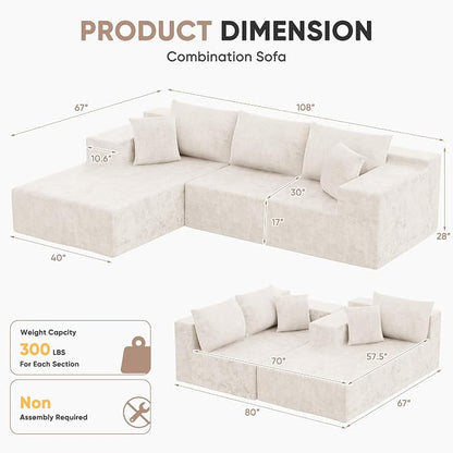 Homall 108" Modular Sectional Sofa, Boneless Couch - Image 2