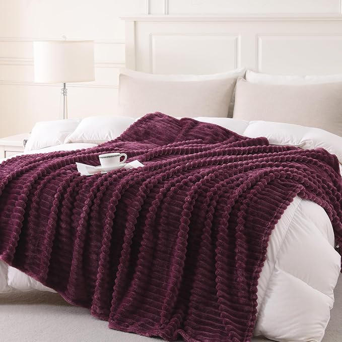 Amaranth Purple Throw Blanket for Couch Sofa 50”x60” Striped Design | Fleece - Image 3