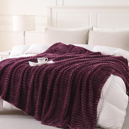 Amaranth Purple Throw Blanket for Couch Sofa 50”x60” Striped Design | Fleece - Image 3