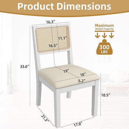 Westice Rattan Dining Chairs Set of 2, Farmhouse Natural Dining Room Chairs - Image 3