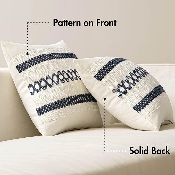 MIULEE Set of 2 Navy Blue Boho Decorative Lumbar Pillow Covers 12x20 Inch | - Image 6