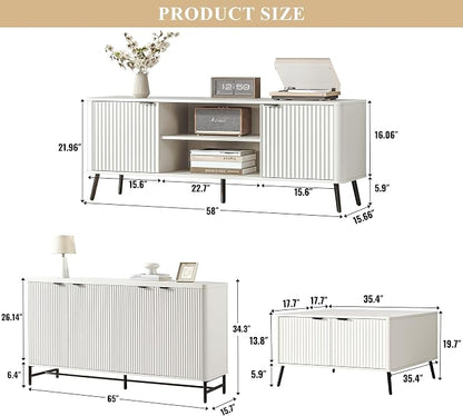 Fatmok Fluted Furniture Collection – 65" Buffet Cabinet, Mid Century Modern - Image 2