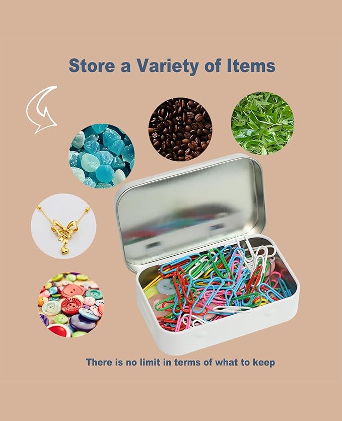 Small Metal Box With Lid-Cookie Tins Metal Tins With Lids Lens Wipes Storage Container Mini Portable Box,Empty Hinged Tin,For Organize Mint Candy Jar,Sewing (White, 20 Pcs 3.7" x 2.4" x 0.8")