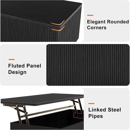 FABATO Mid Century Modern Coffee Table, Wooden Fluted Center Table - Image 5