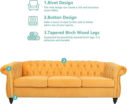 Chesterfield 3 Seater Sofa, Modern Velvet Tufted Couch 3 Seater - Image 8