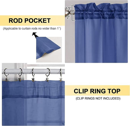 Royal Blue Sheer Curtains 63 Inches Long 2 Panels - Image 2