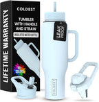 Coldest 40 oz Tumbler with Handle and Straw - 100% Leak Proof Insulated Tumbler with Lid and Straw (3 Lids) - Stainless Steel Tumblers for Women & Men - Cup Holder Friendly Base, 46 oz (Morning Mist)