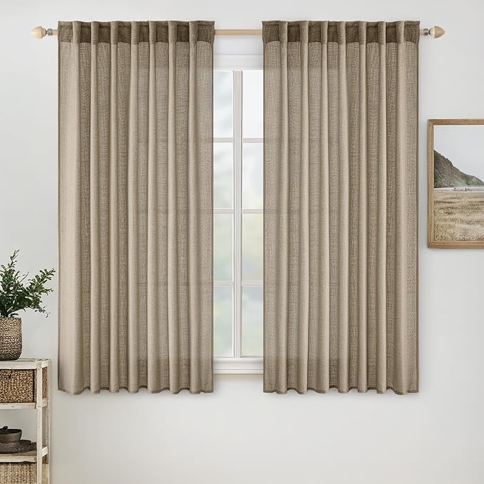 MIULEE Taupe Grey Linen Curtains 52x45 Inch Length 2 Panels by MIULEE
