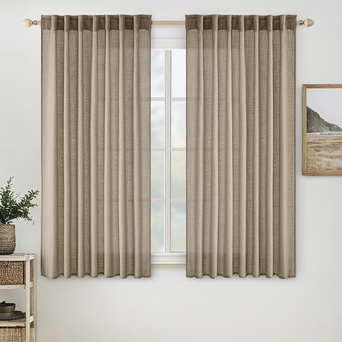 MIULEE Taupe Grey Linen Curtains 52x54 Inch Length 2 Panels by MIULEE