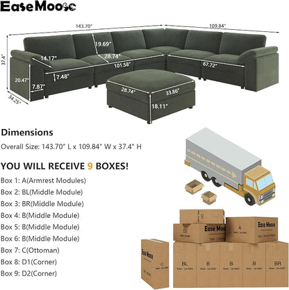 EASE MOOSE Oversized Sectional Modular Sofa, Large U Shape Sectional Couch Wide - Image 2