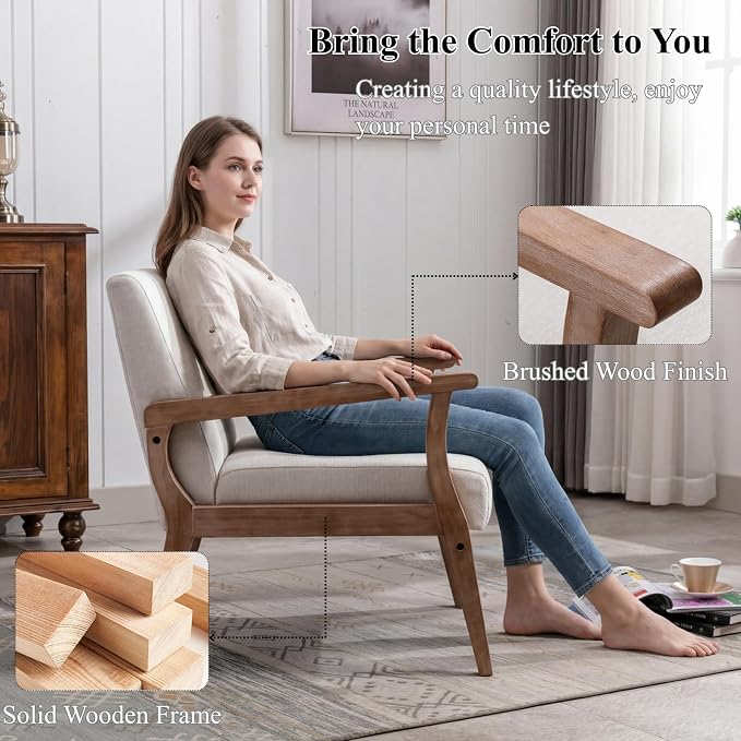 BESTANO Mid Century Modern Accent Chair Set of 2, Linen Upholstered Living Room - Image 6