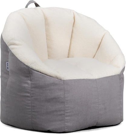 Big Joe Milano Bean Bag Chair, Oat Sherpa and Graphite Vegan Suede, Soft by BigJoe