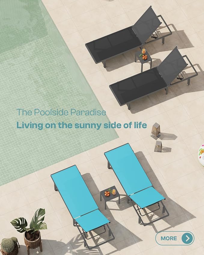 Lounge Chair Outdoor with Wheels, Aluminum Patio Chaise Lounge Chair with 5 - Image 7
