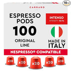CARRARO 1927 Intenso - 100 Aluminum Coffee Pods Compatible with Nespresso Original line - Intensity 10/14, Dark Roast Coffee Capsules Made in Italy