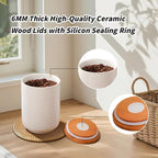 Food Storage Jar Strong Ceramic Storage Canisters with Airtight Wooden Lid,Kitchen Storage Containers for Serving Coffee Beans, Tea, Sugar, Salt, Spices (Little white)