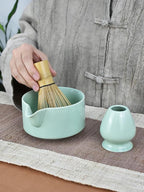 Artcome Premium Matcha Tool Set – Includes Matcha Bowl with Pouring Spout, Whisk, Whisk Holder, Tea Scoop & Matcha Manual - Green