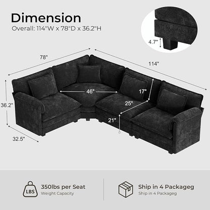 ELUCHANG 114" Oversized V-Shaped Cloud Couch Modular Sectional Sofa - Image 2