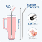 Reusable Stainless Steel Straws with Silicone Tip for Stanley 30oz, Metal Drinking Straws for 30oz Tumbler,3 Bent Tubes & 6 Tips& 1 Cleanr Brush (Tropical Teal)