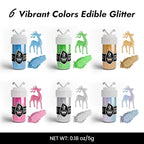 Edible Glitter for Cocktails, Edible Luster Dust 6 Colors, Food Grade Glimmer Sprinkles for Baking, Cakes, Strawberries, Beverage, Cookies, Candy, Chocolate, Vegan (5g/Bottle)