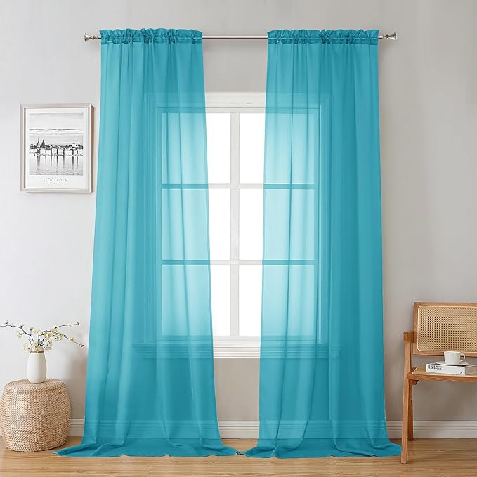 Chyhomenyc Turquoise Sheer Curtains 108 Inches Long by Chyhomenyc