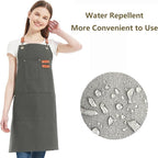 AFUN Chef Aprons for Women Men with Large Pockets, Cotton Canvas Cross Back Water Repellent Work Apron, Size M to XXL (Grey)