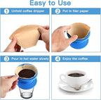 Collapsible Pour Over Coffee Dripper Set - Silicone Reusable Cone Filter Holders with 100Pcs Paper Filters - For Home, Camping, Travel, Office (1, Blue)