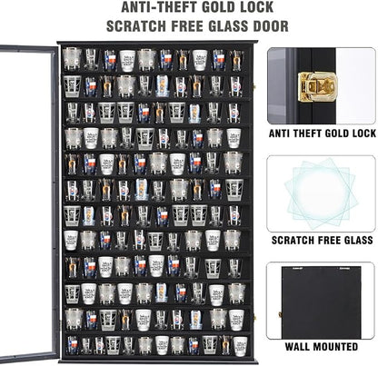 Shot Glass Storage Display Case Large Solid Wood Cabinet Rack Holder Wall - Image 3
