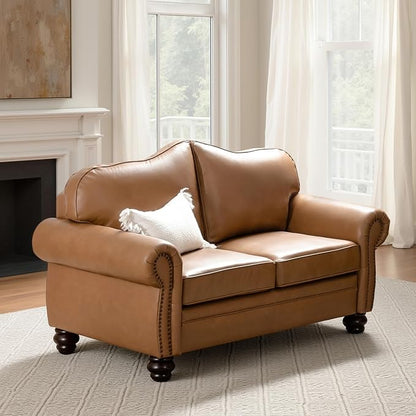 60" Wide Genuine Leather Chesterfield Loveseat, 2 Seat Leather Sofa - Image 3