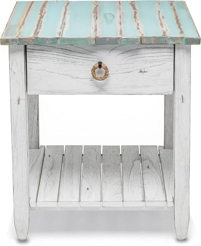 Sea Winds Trading Picket Fence End Table Distressed Bleu White Finish - Image 3
