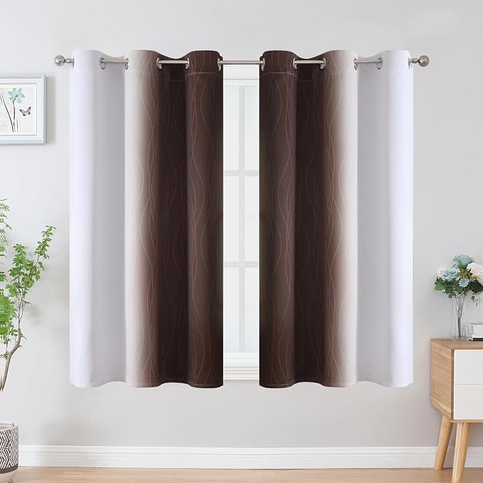 Brown and Greyish White Blackout Curtains 42Wx54L 2 Panels | Ombre Curtains - Image 2