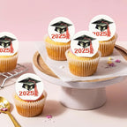 Gyufise 48Pcs Edible 2025 Graduation Cap Cupcake Toppers Wafer Paper Class of 2025 Grad Cap Cupcake Picks for 2025 Graduation Theme Party Cake Decorations Supplies Red