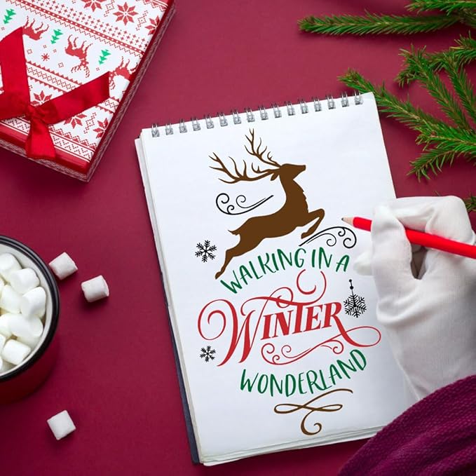 Christmas Stencils for Painting 12x8” Large Christmas Stencil Cardinal Believe Snowman Xmas Holiday Drawing Templates for Wood Shirts Door Mat Porch Hanger Decor(XMS Stencil 14-9p/12x8in)