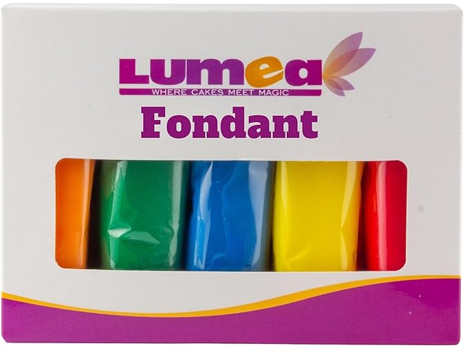 Dekozauber24 Fondant Icing Multipack, 5 Colors, 3.5oz (100g) rolling fondant per color, for decorating cakes and cupcakes in Orange, Dark Green, Dark Blue, Yellow and Red (Essentials)