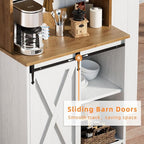 Farmhouse Coffee Station with 3 Tier Storage Hutch & 6 Hooks - 56 Inch Small Coffee Bar Table with Adjustable Shelves for Living/Dining Room