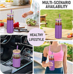 Glass Tumbler w/Lids & Straw:24oz Reusable Mug w/Bamboo Lid & Stainless Steel Straw-BPA-Free, Leak-Proof,Dishwasher Safe for Coffee,Smoothies, Hot Beverages, Travel, Office, Home Use,4-PK