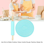 Large Silicone Rolling Pin Pastry Baking Mat Set for Kitchen (Blue)