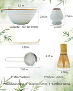 Matcha Whisk Set,Matcha Set,Matcha Kit,Matcha Bowl with Spout,Scoop,Sifter,Bamboo Whisk,Chasen Holder,Unique Gifts for Women Grifend,Gifts for Christmas, Birthday,Halloween