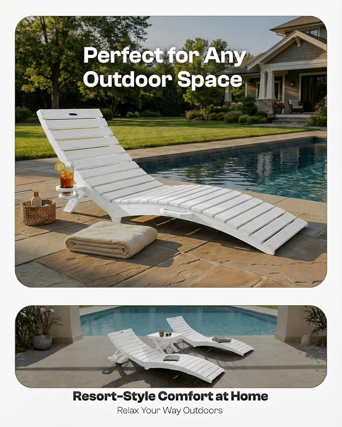 Folding HDPE Pool Lounge Chairs Set of 4, Pre-Assembled Outdoor Chaise Lounge - Image 7
