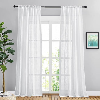 NICETOWN White Linen Sheer Bedroom Curtains 90 inches Long, Rod Pocket & Back - Image 2