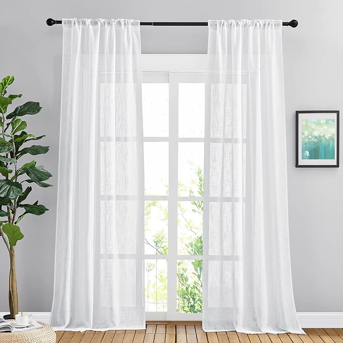 NICETOWN White Sheer Curtains for Living Room Extra Long 95" L, Rod Pocket & - Image 3