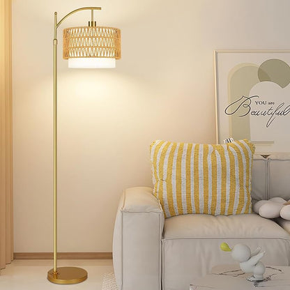 Gold Floor Lamps for Living Room Rattan Boho Floor Lamp - Image 7