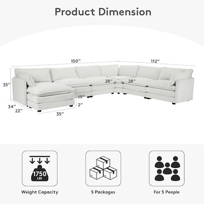 ROWHY 150'' Modular Sectional Corner Cloud Couch, 7 Seater Sofa Big Comfy - Image 2