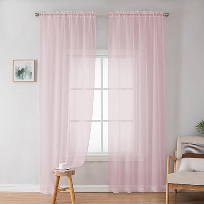 OWEINE Sheer Curtains 84 Inches Long 2 Panels Set, Rod Pocket Fimly Voile Solid - Image 2