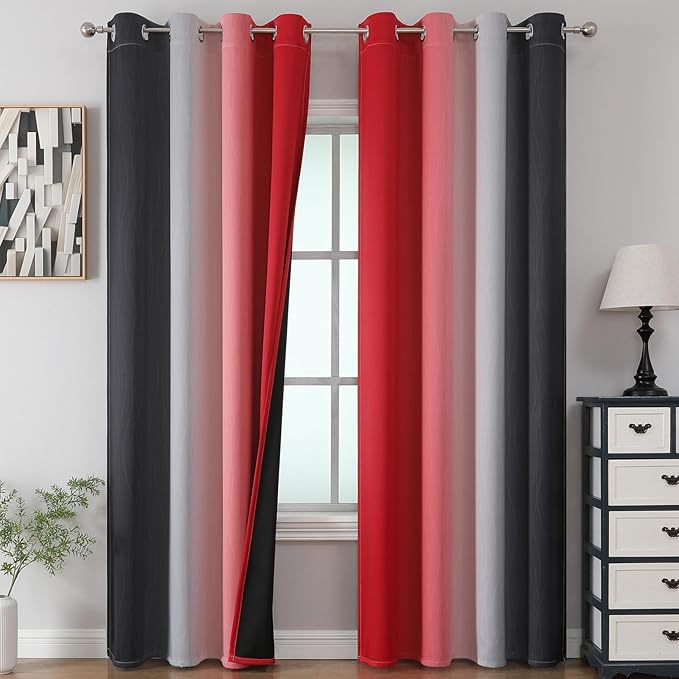 Red and Black Ombre Blackout Curtains by ESTELARTEXTILER