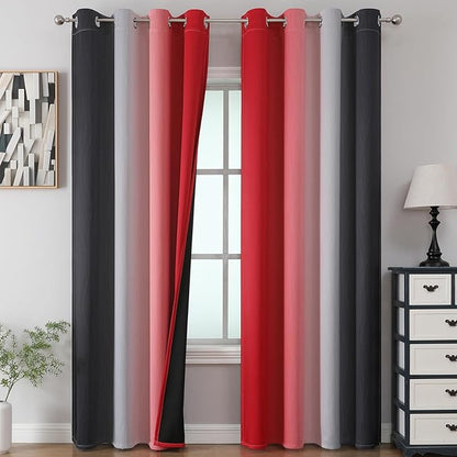 Red and Black Ombre Blackout Bedroom Curtains 90 Inch Long | Room Darkening by ESTELARTEXTILER