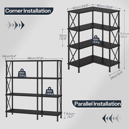 HOOBRO Corner Bookshelf, 4-Tier L-Shaped Bookcase, Industrial Open Display - Image 2