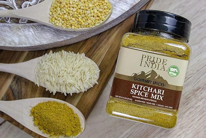 Pride Of India - Kitchari Spice Seasoning – Made with Authentic Indian Spices – Good for Health Cleanse & Diet – Easy to Use – 7 oz. Medium Dual Sifter Jar