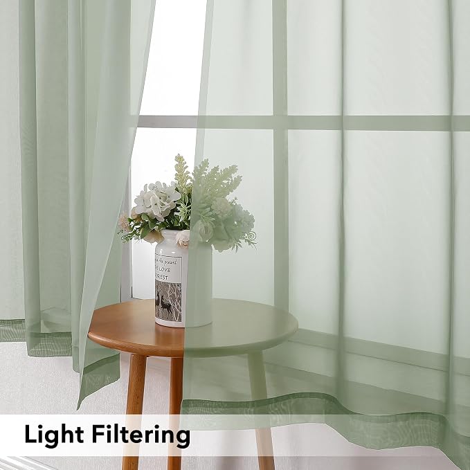 SimpleBrand Sage Short Sheer Drapes Half Window Curtains - Image 3