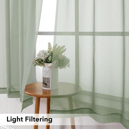 Simplebrand Sage Sheer Curtains 63 Inch Length 2 Panels, Rod Pocket Solid Color - Image 3